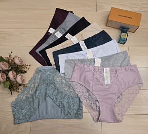 Трусы женские слипы кружевные большие размеры (хлопок)  ALINA 